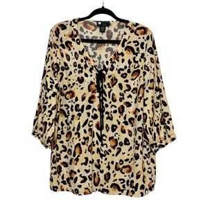 Carole Little Mob Wife Linen Blend Blouse‎ Womens 1X Coastal Cowgirl Boho Chic